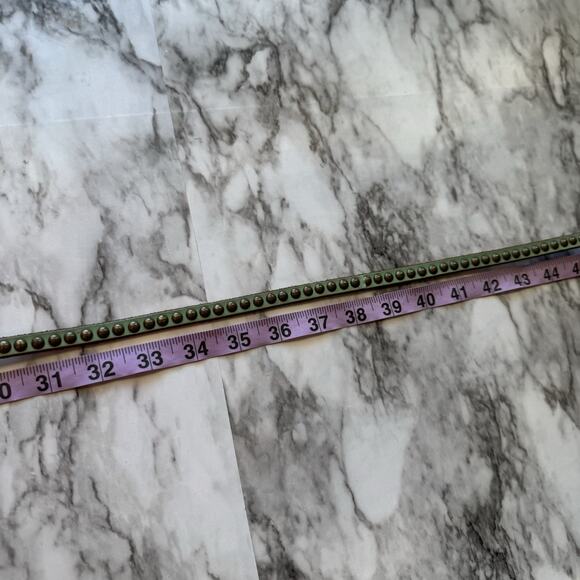 Leather Double Wrap Brass Tone Studded Skinny Belt Turquoise - Picture 6 of 8